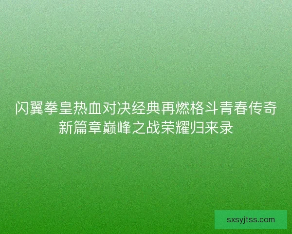 闪翼拳皇热血对决经典再燃格斗青春传奇新篇章巅峰之战荣耀归来录
